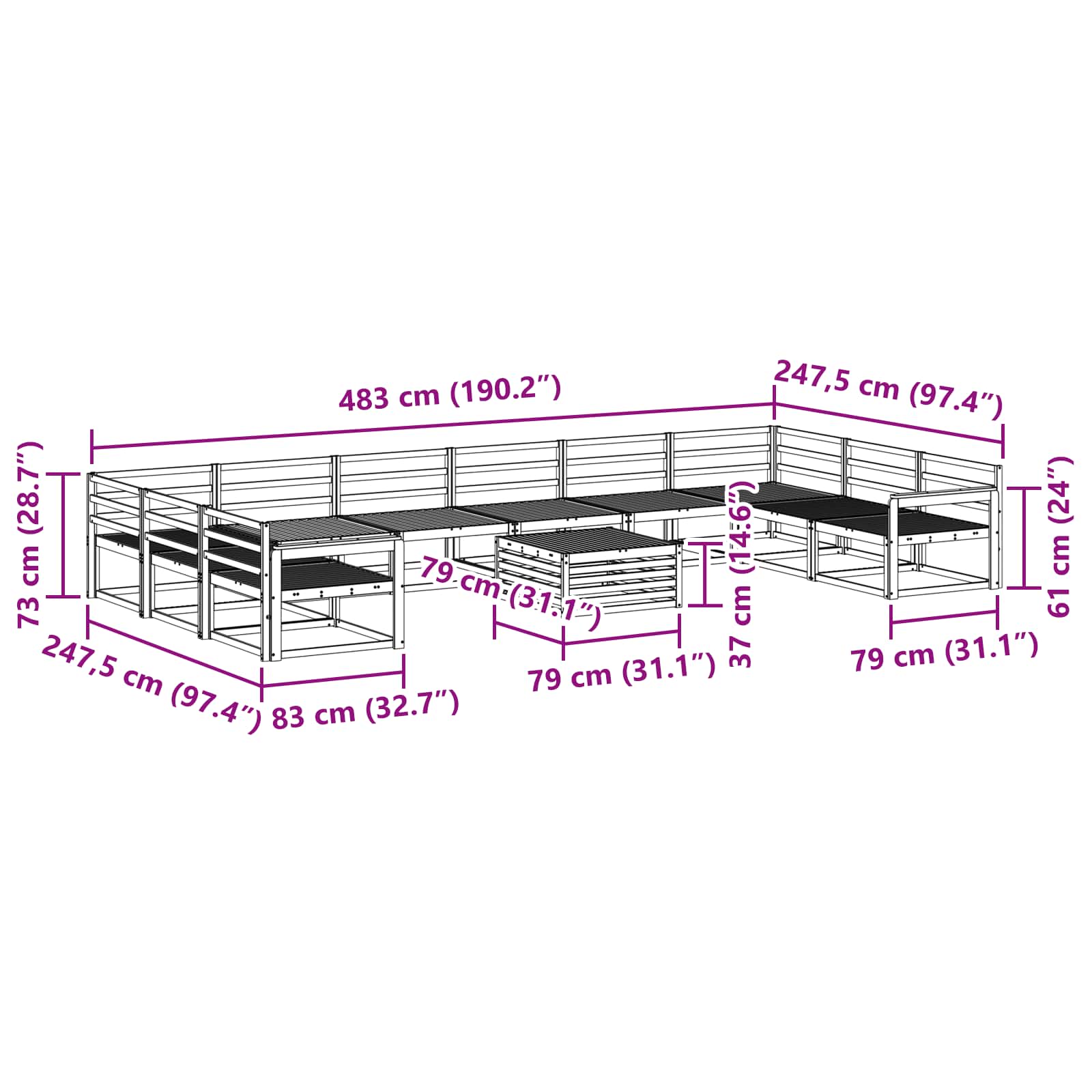 Buiten bankenset 11 pcs Naturel Massief Acaciahout image 10