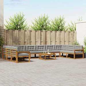 Zunanja garnitura za sedenje 11 pcs Naravna in svetlo siva