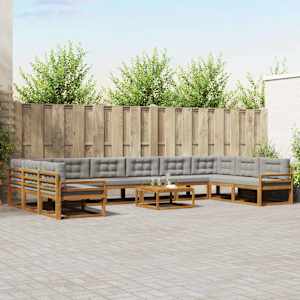 Zunanja garnitura za sedenje 11 pcs Naravna in svetlo siva