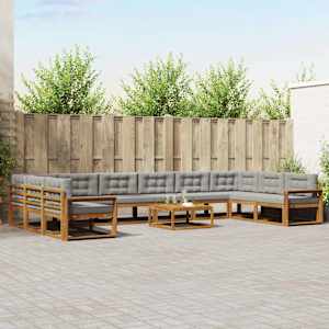 Zunanja garnitura za sedenje 11 pcs Naravna in svetlo siva