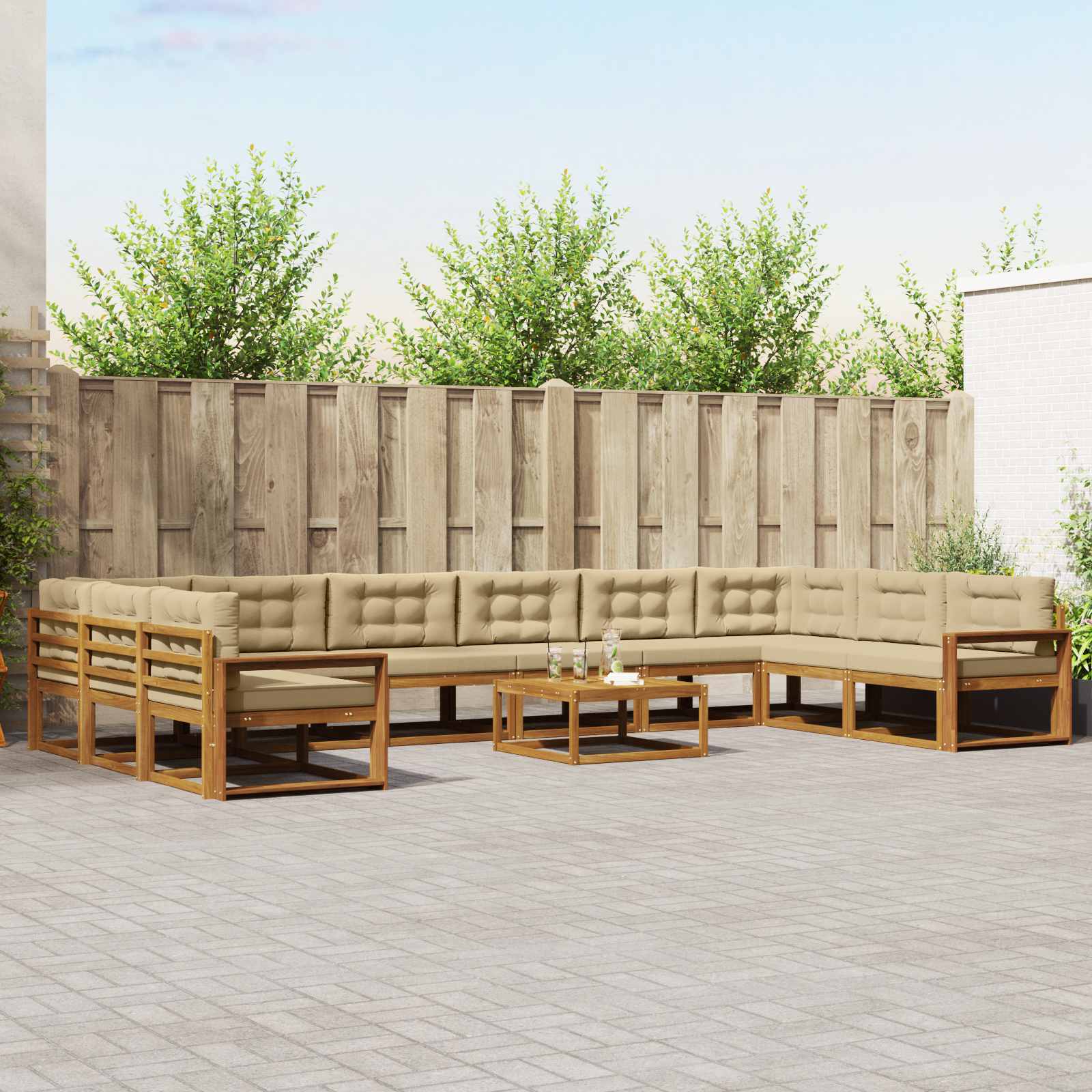 vidaXL Outdoor-Sofagarnitur mit Kissen 11 pcs Natur und Beige