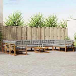 Zunanja garnitura za sedenje 11 pcs Naravna in svetlo siva