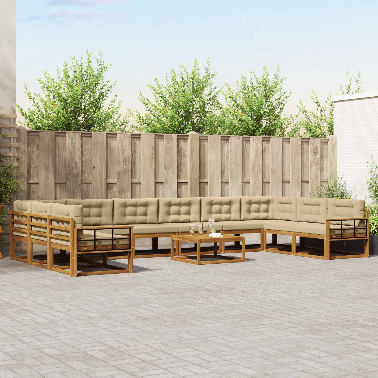 vidaXL Set de canapele de exterior cu pernă 11 pcs Natural și Bej