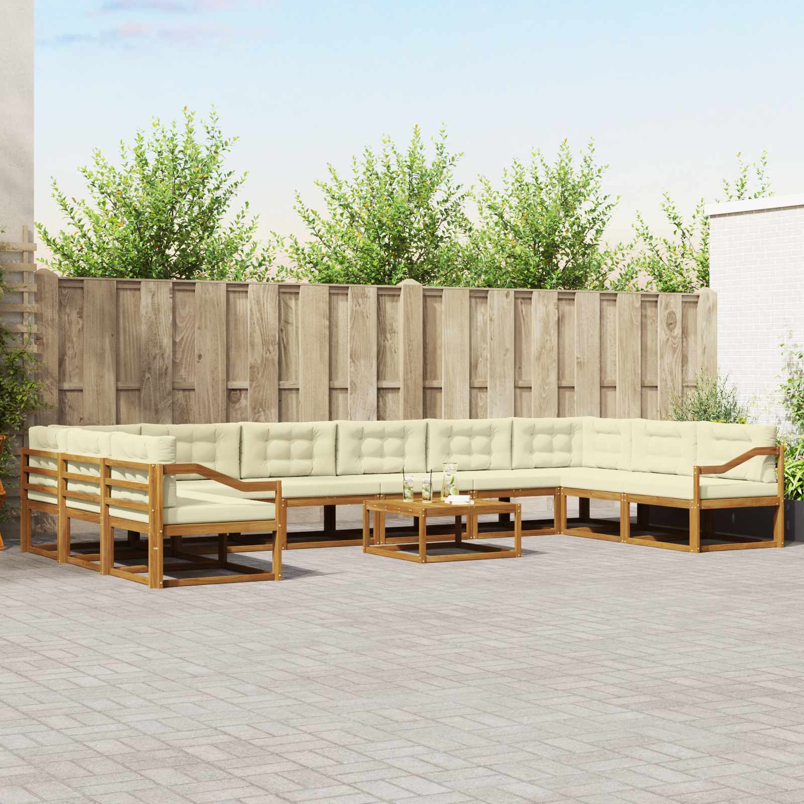 vidaXL Set de canapele de exterior cu pernă 11 pcs Natural și Crem