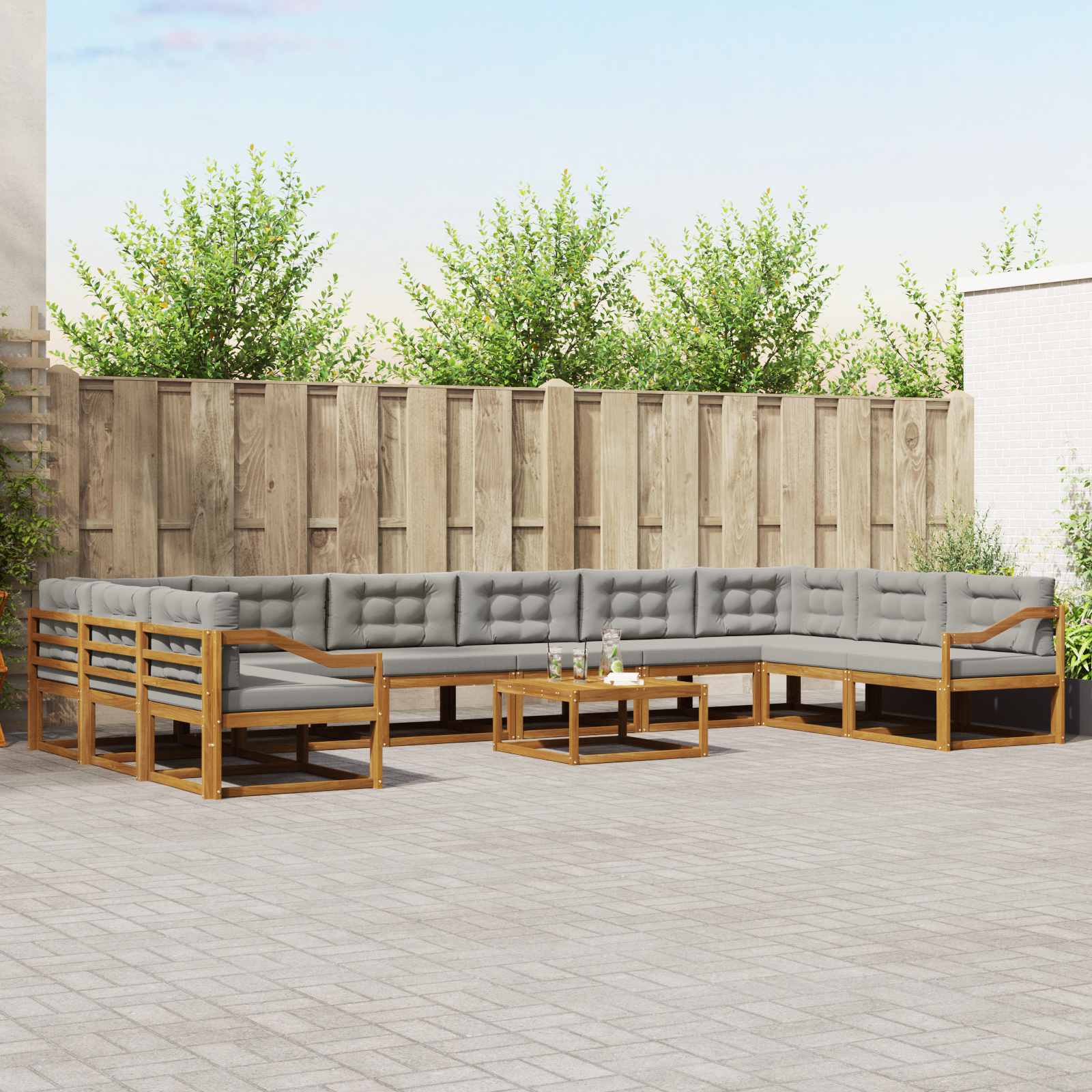 vidaXL Outdoor-Sofagarnitur mit Kissen 11 pcs Natürlich und Hellgrau