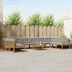 Zunanja garnitura za sedenje 11 pcs Naravna in svetlo siva