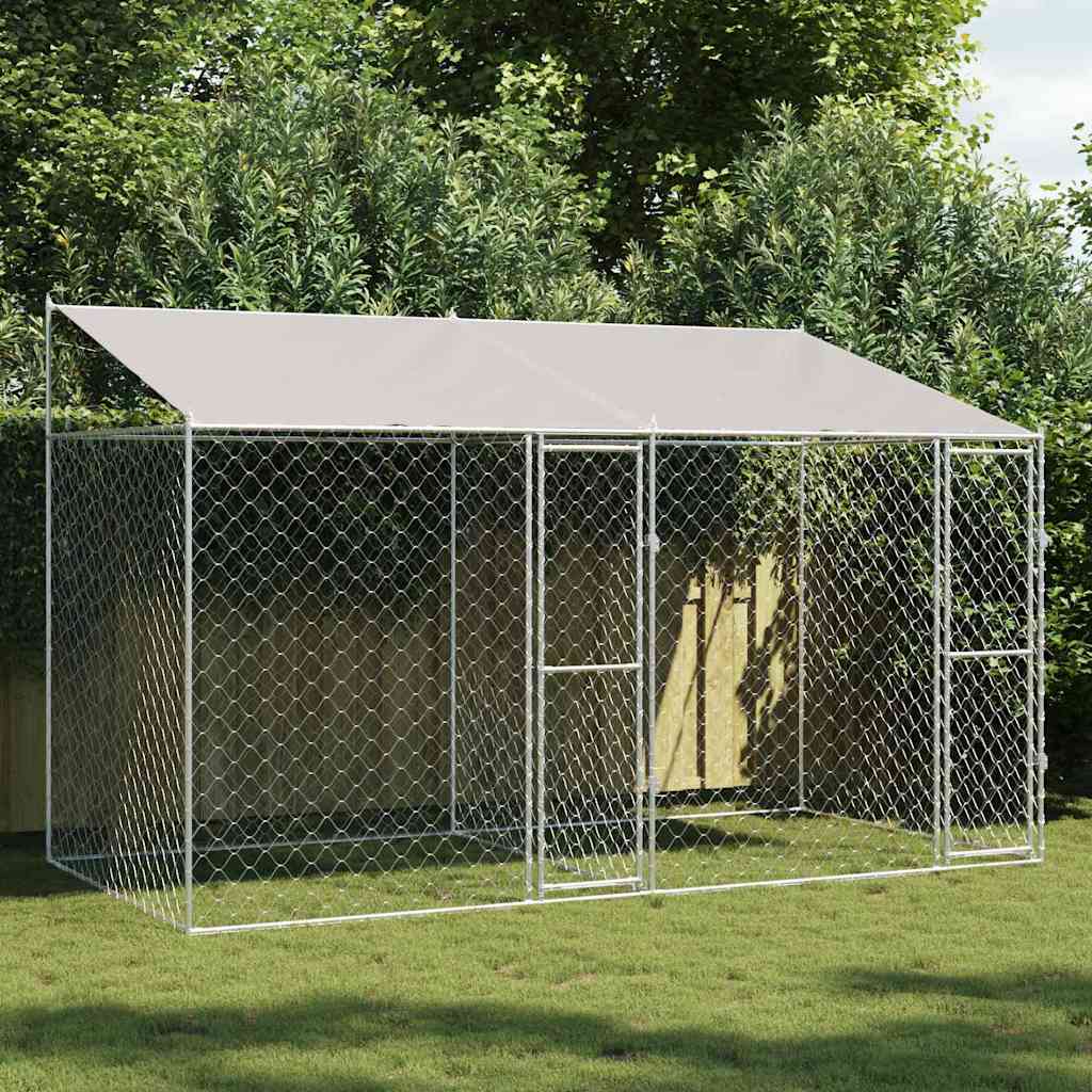 Cage pour chien Argent 400 x 200 x 256 cm Acier galvanisé