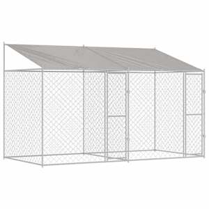 Psí klec s střechou Stříbrná 400 x 200 x 256 cm Ocel a PE - obrázek 2