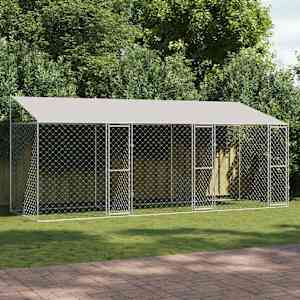 Pasja kletka s streho srebrna 600 x 200 x 256 cm Jeklo in PE