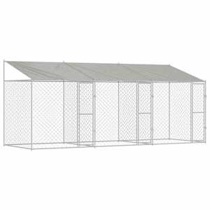 Psí klec s střechou Stříbrná 600 x 200 x 256 cm Ocel a PE - obrázek 2