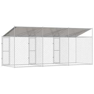 Psí klec s střechou Stříbrná 600 x 200 x 256 cm Ocel a PE - obrázek 6