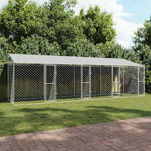 Pasja kletka s streho srebrna 800 x 200 x 256 cm Jeklo in PE