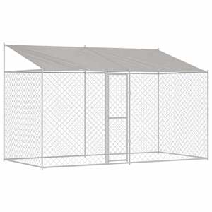 Psí klec s střechou Stříbrná 400 x 200 x 256 cm Ocel a PE - obrázek 2