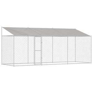 Psí klec s střechou Stříbrná 600 x 200 x 256 cm Ocel a PE - obrázek 2
