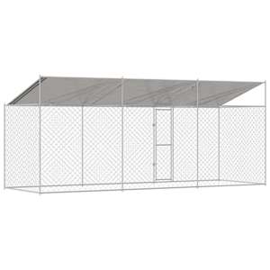 Psí klec s střechou Stříbrná 600 x 200 x 256 cm Ocel a PE - obrázek 6