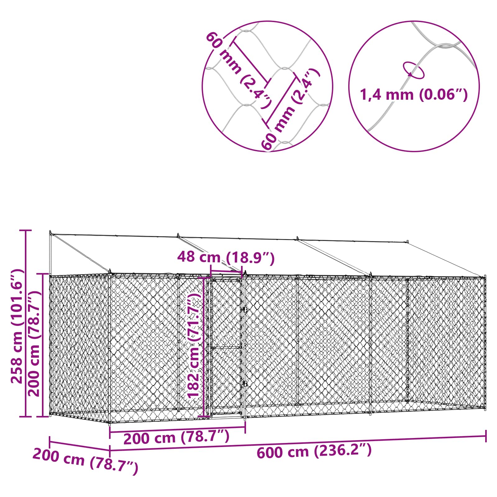 Hundebur sølv 600 x 200 x 256 cm Galvanisert Stål - Bilde 7