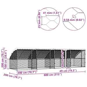 Klec na kuřata 4 pcs Stříbrná 800 x 200 x 198,5 cm - obrázek 12