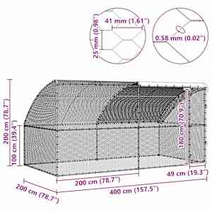 Klec na kuřata 2 pcs Stříbrná 400 x 200 x 200 cm Ocel a PE - obrázek 12