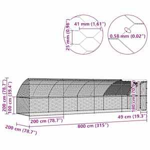 Klec na kuřata 4 pcs Stříbrná 800 x 200 x 200 cm Ocel a PE - obrázek 12