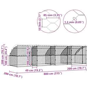 Psí kennel 4 pcs Stříbrná 8 x 2 x 2 m Pozinkovaná ocel - obrázek 11