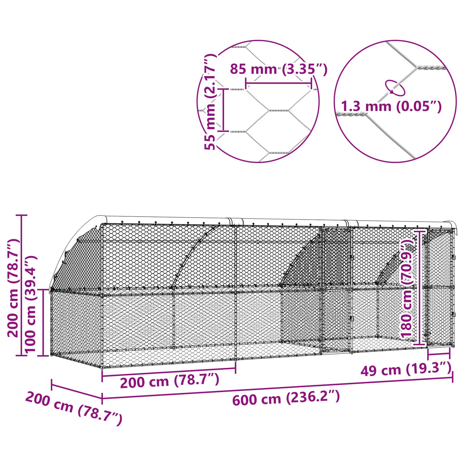 Hondenhok met opslag 3 pcs Zilver 6 x 2 x 2 m Staal image 12