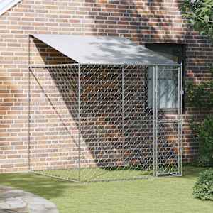 Pasja kletka s streho srebrna 200 x 200 x 258 cm Jeklo in PE