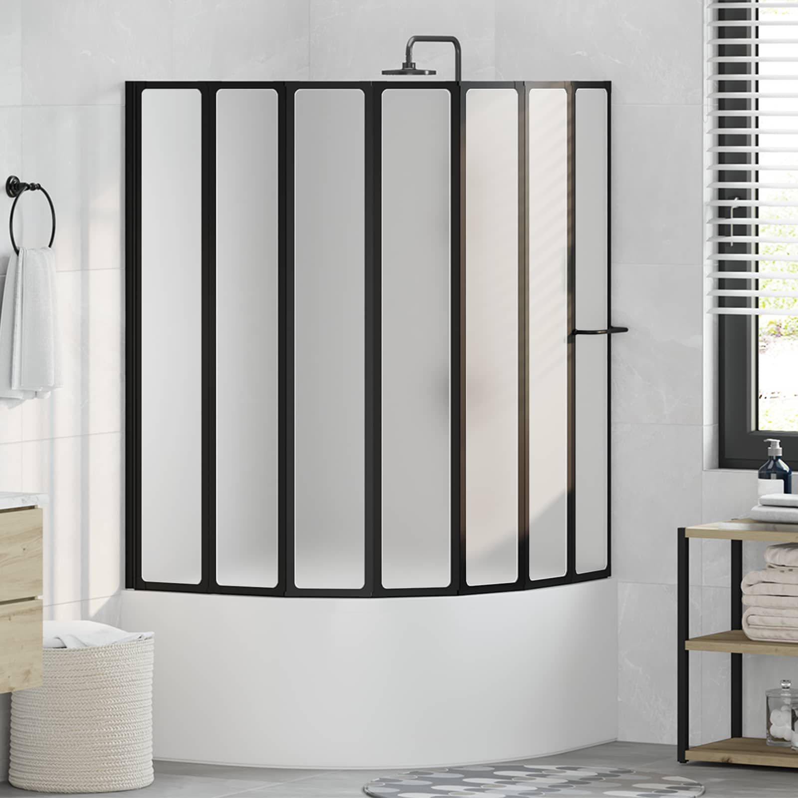 vidaXL Paravan de duș Negru 168 x 140 cm Aluminiu