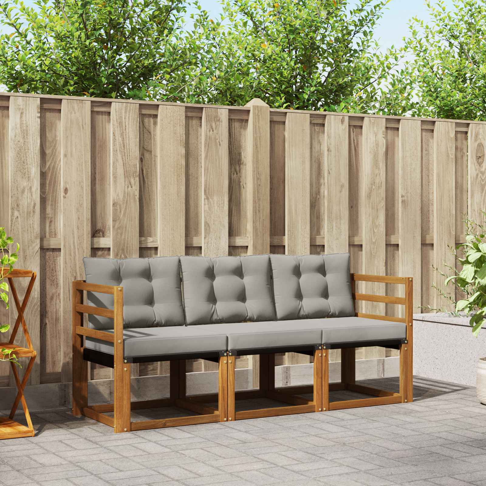 vidaXL Outdoor-Sofagarnitur mit Kissen 3 pcs Natürlich und Hellgrau