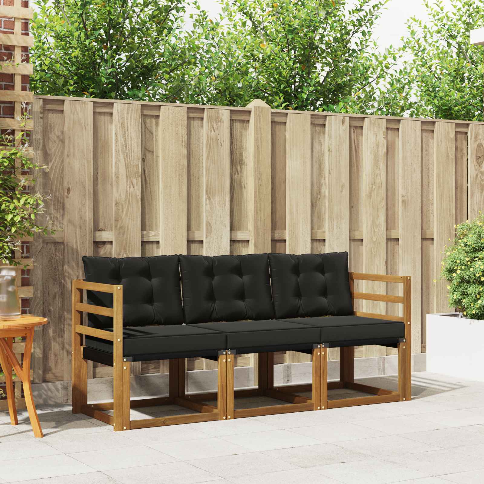 vidaXL Outdoor-Sofagarnitur mit Kissen 3 pcs Natürlich und Schwarz