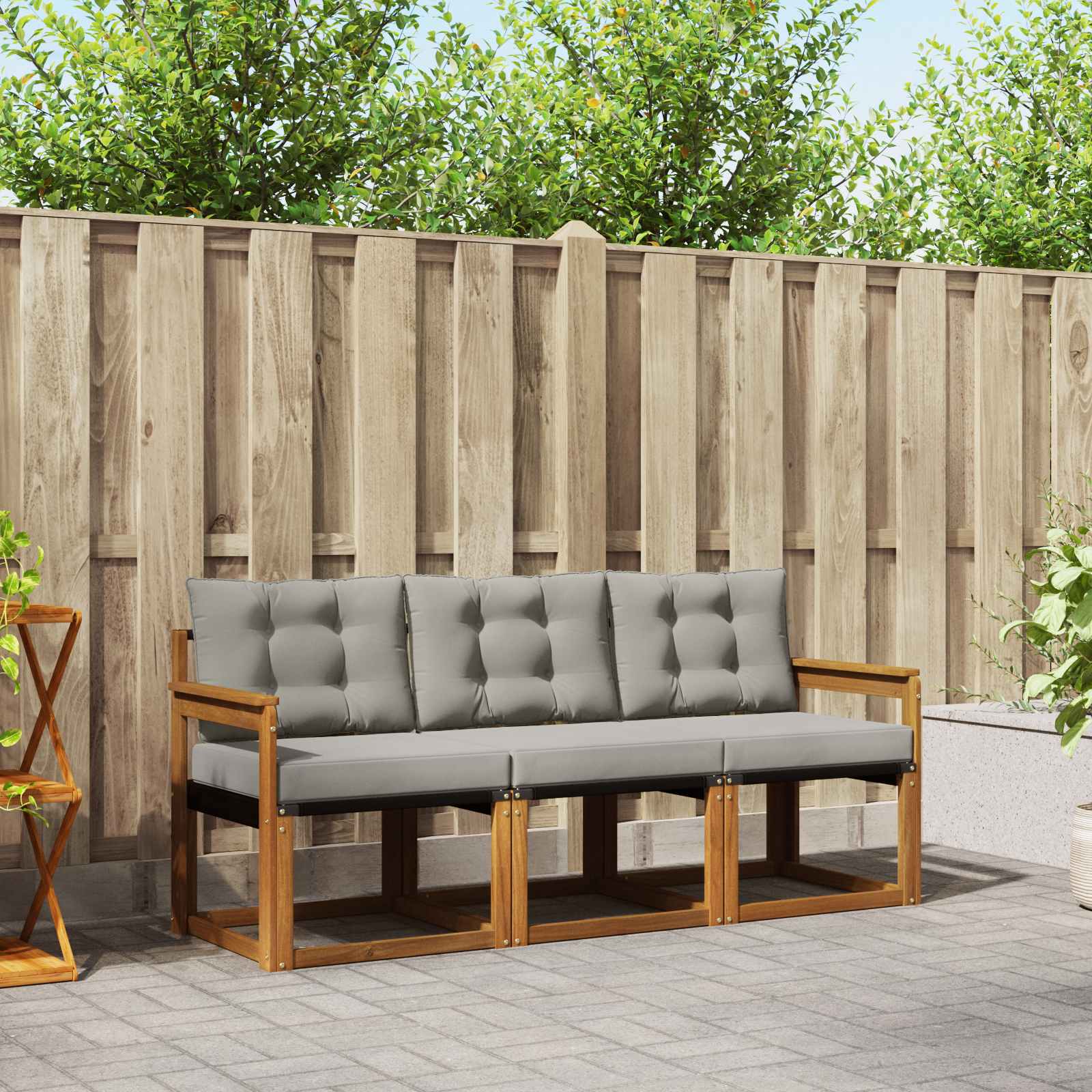 Thumbnail - vidaXL Outdoor-Sofagarnitur mit Kissen 3 pcs Natürlich und Hellgrau