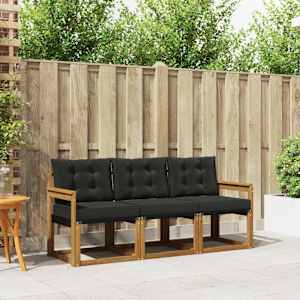 Zunanja garnitura za sedenje z blazino 3 pcs Naravna in črna