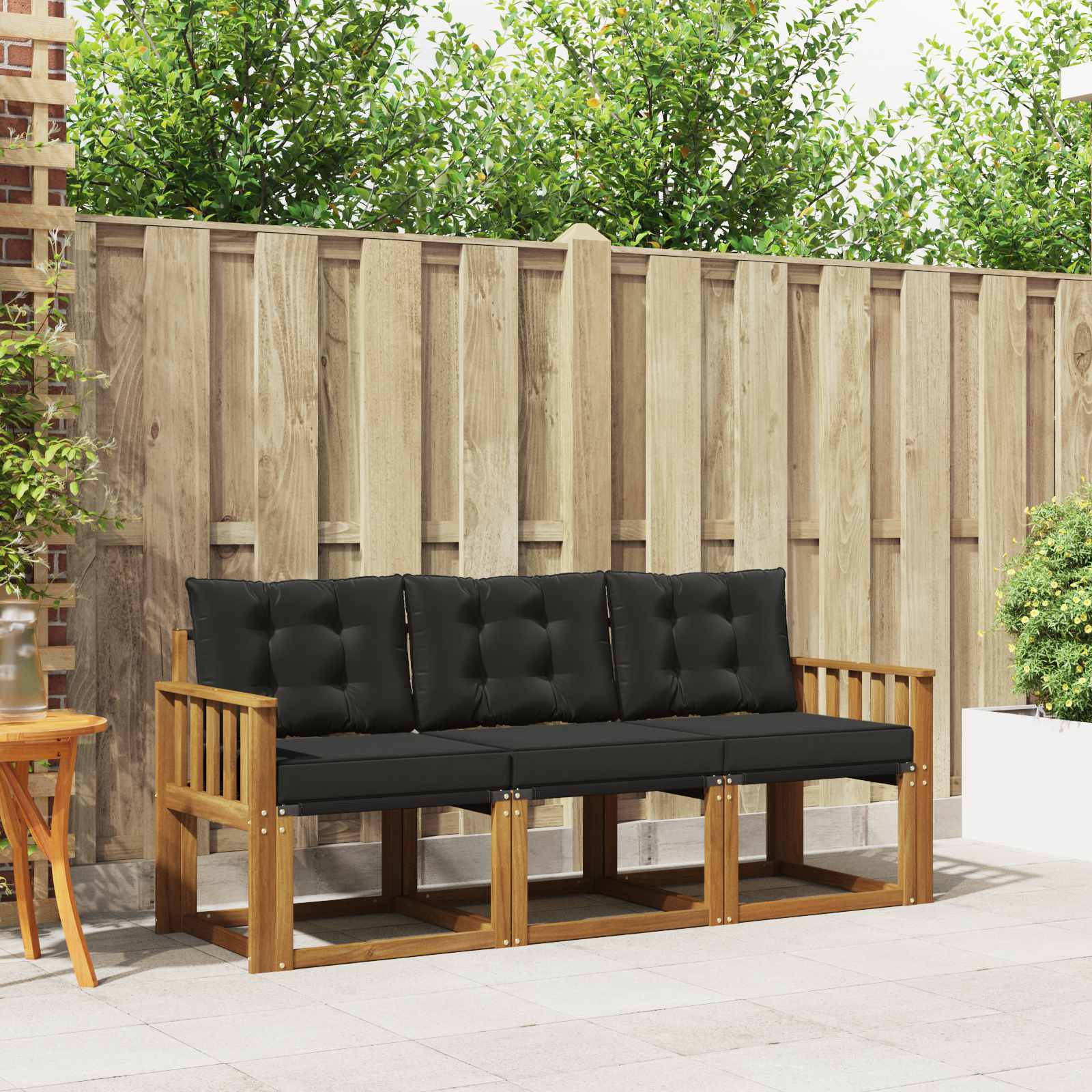 vidaXL Outdoor-Sofagarnitur mit Kissen 3 pcs Natürlich und Schwarz