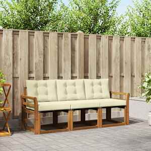 Zunanja garnitura za sedenje z blazino 3 pcs Naravna in smetana