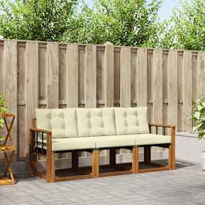 Zunanja garnitura za sedenje z blazino 3 pcs Naravna in smetana