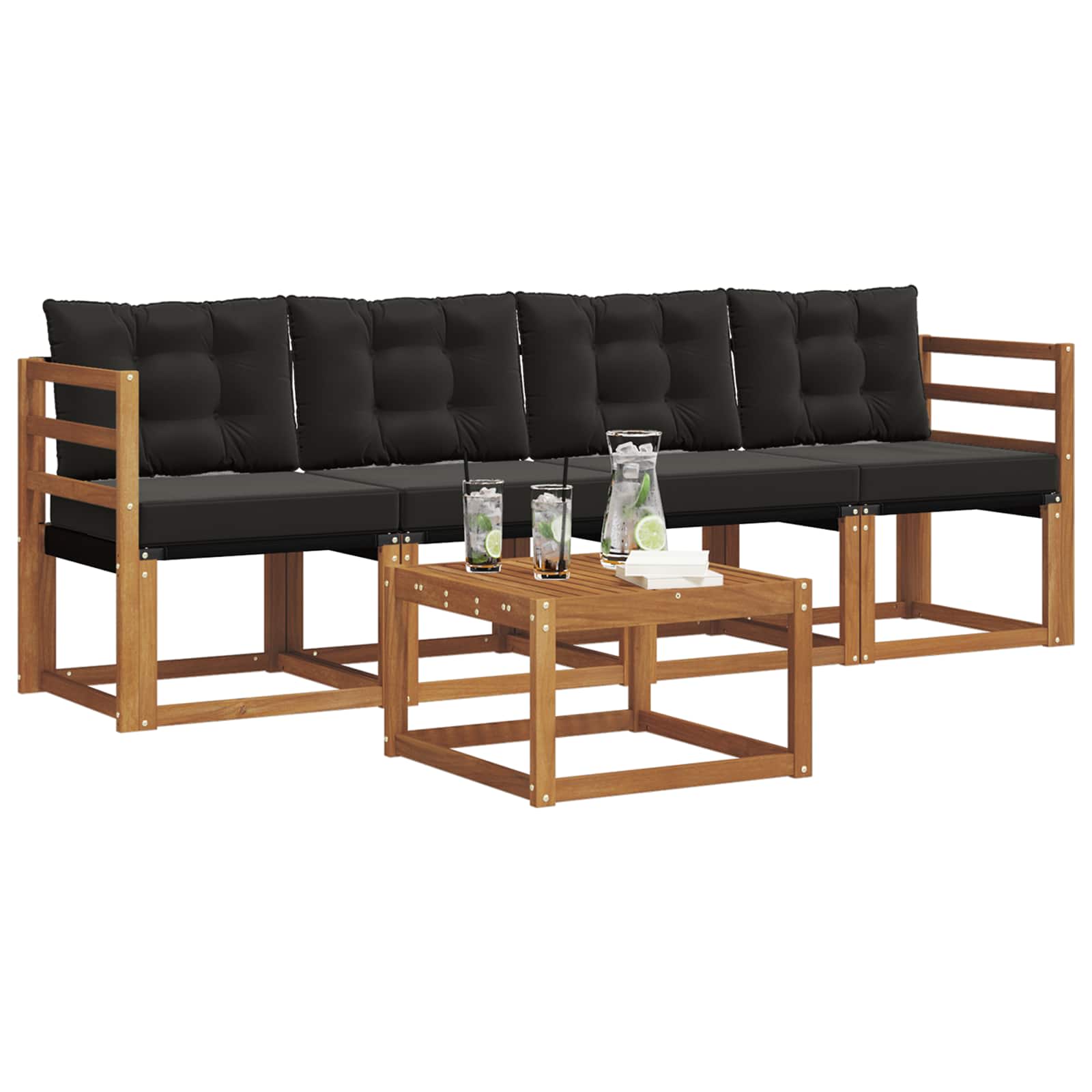 Zunanja garnitura za sedenje z blazino 5 pcs Naravna in črna - slika 3