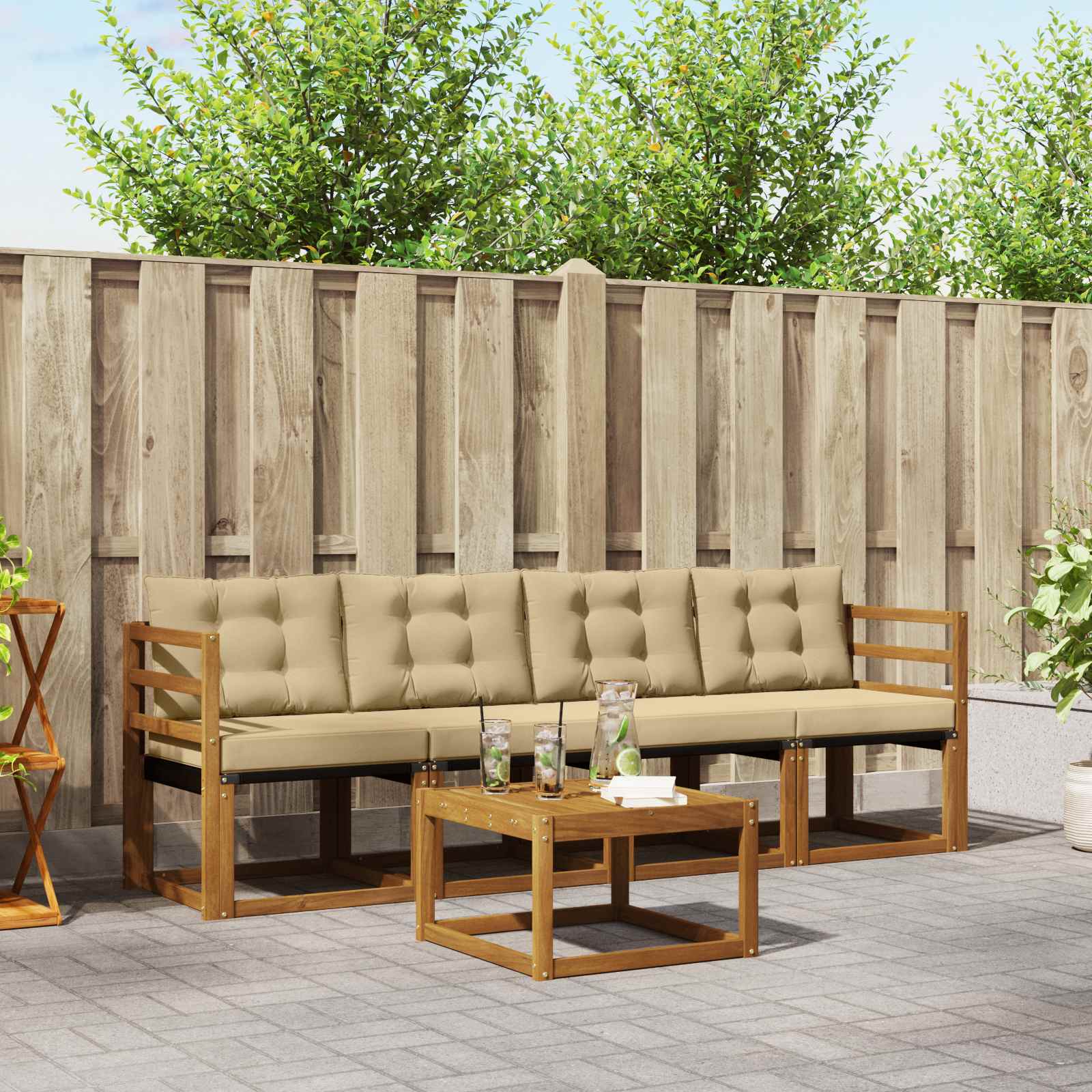 vidaXL Outdoor-Sofagarnitur mit Kissen 5 pcs Natur und Beige