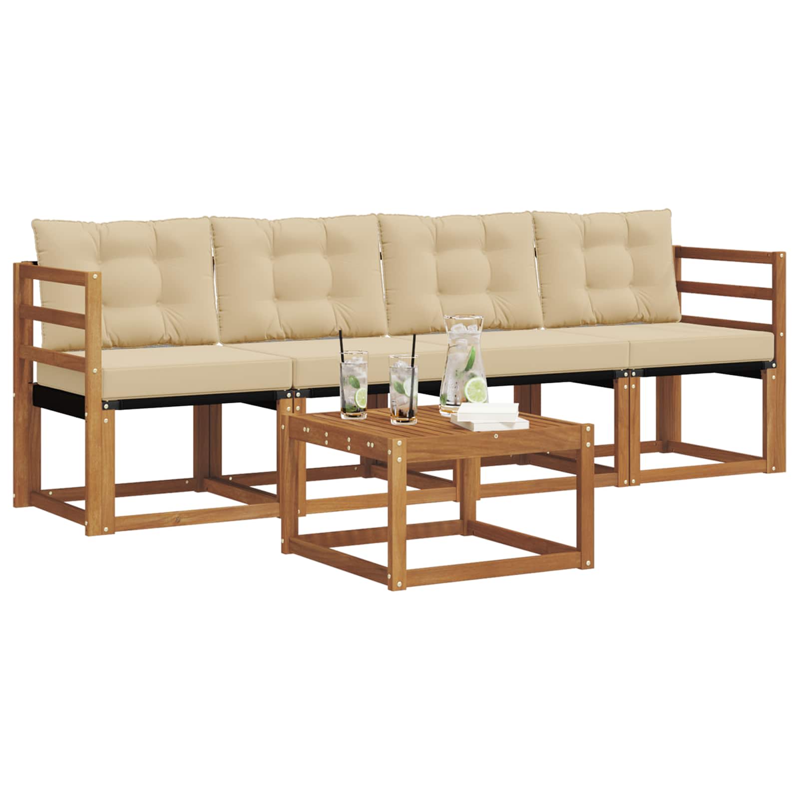 Zunanja garnitura za sedenje z blazino 5 pcs Naravna in bež - slika 3