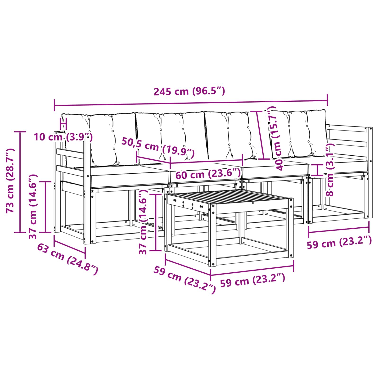 Zunanja garnitura za sedenje z blazino 5 pcs Naravna in bež - slika 8