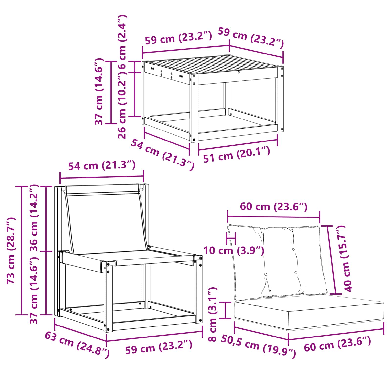Zunanja garnitura za sedenje z blazino 5 pcs Naravna in bež - slika 9