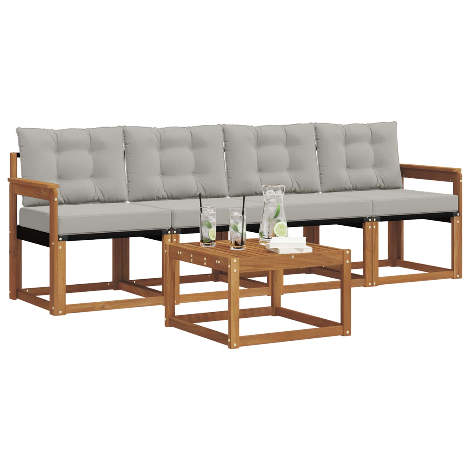 Thumbnail - vidaXL Outdoor-Sofagarnitur mit Kissen 5 pcs Natürlich und Hellgrau