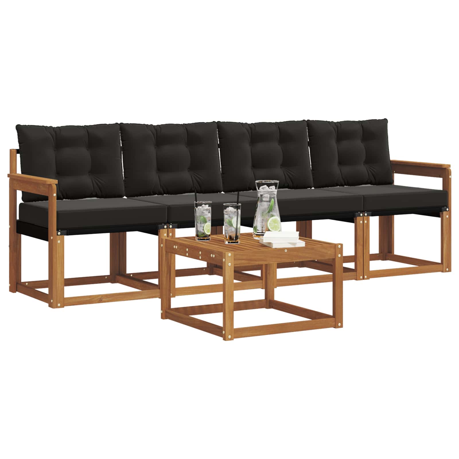 Zunanja garnitura za sedenje z blazino 5 pcs Naravna in črna - slika 3