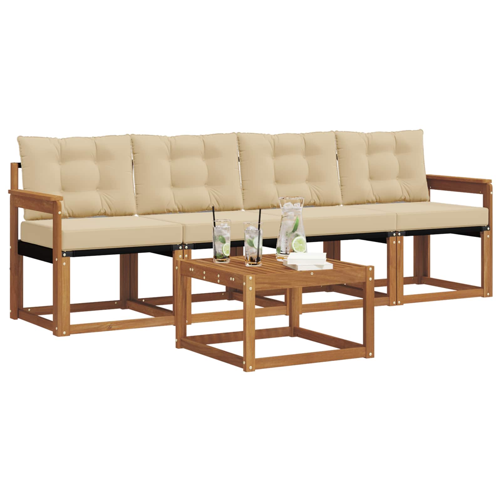 Zunanja garnitura za sedenje z blazino 5 pcs Naravna in bež - slika 3