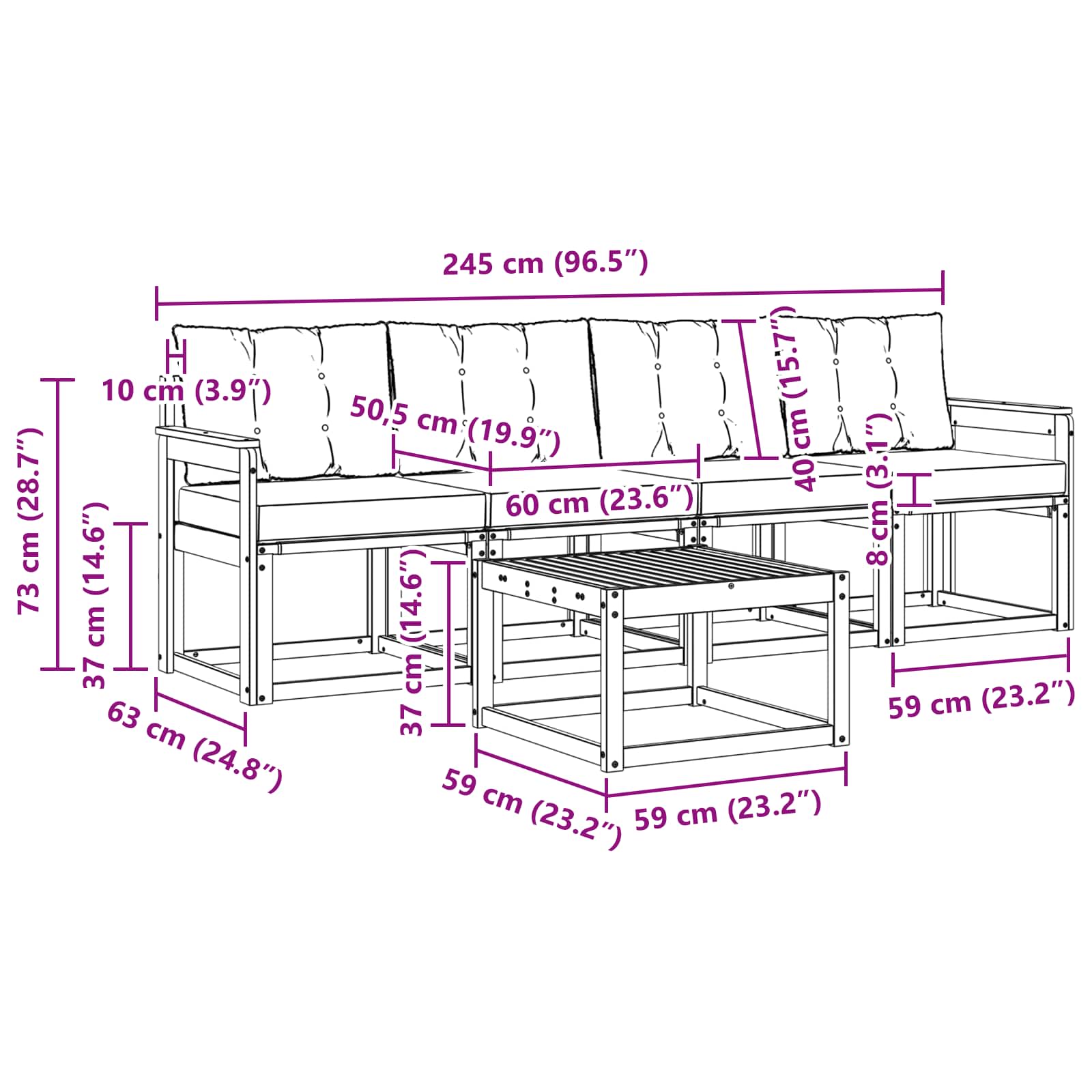 Zunanja garnitura za sedenje z blazino 5 pcs Naravna in bež - slika 8