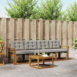 Zunanja garnitura za sedenje 5 pcs Naravna in svetlo siva