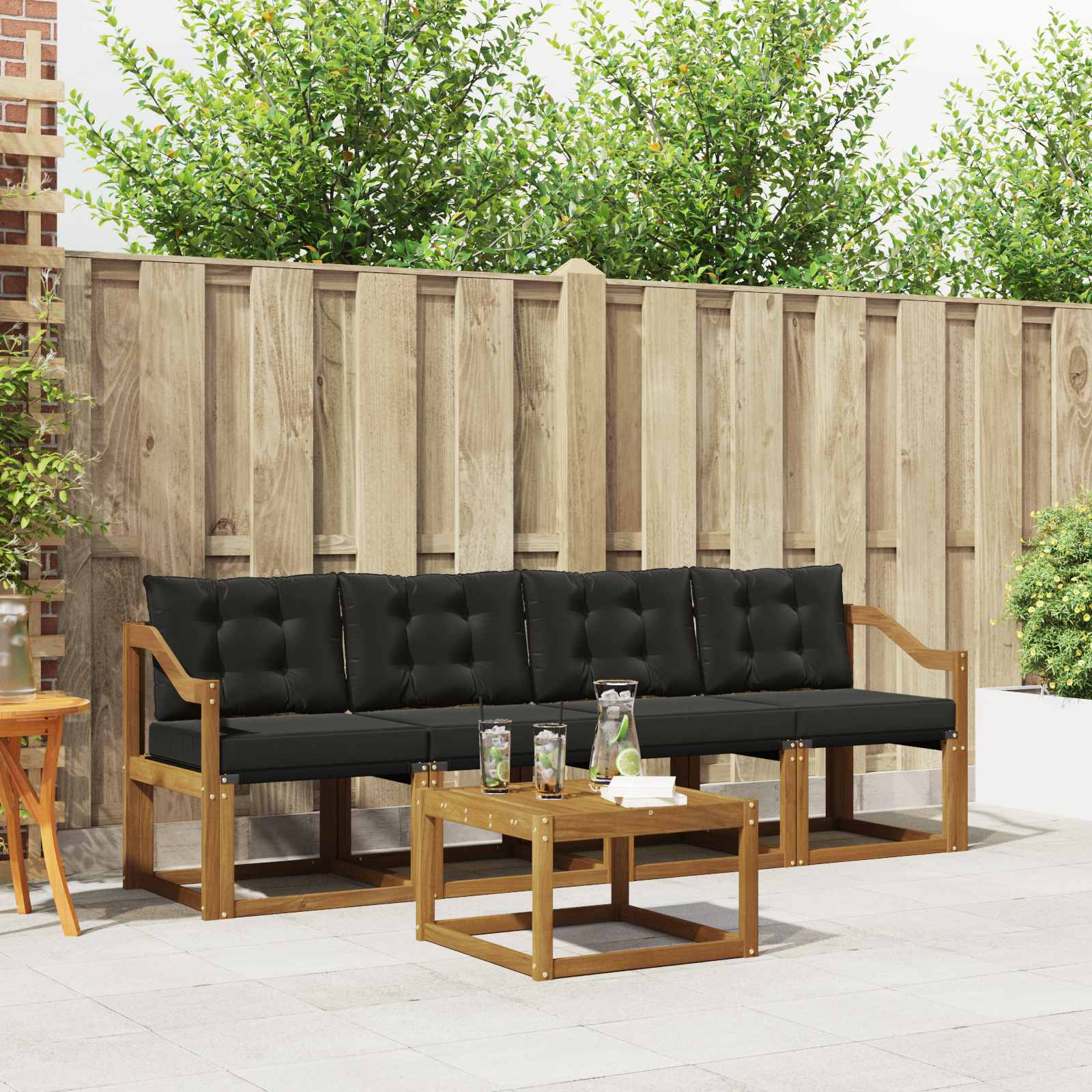 vidaXL Outdoor-Sofagarnitur mit Kissen 5 pcs Natürlich und Schwarz