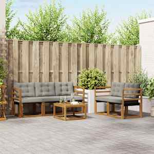 Zunanja garnitura za sedenje 6 pcs Naravna in svetlo siva