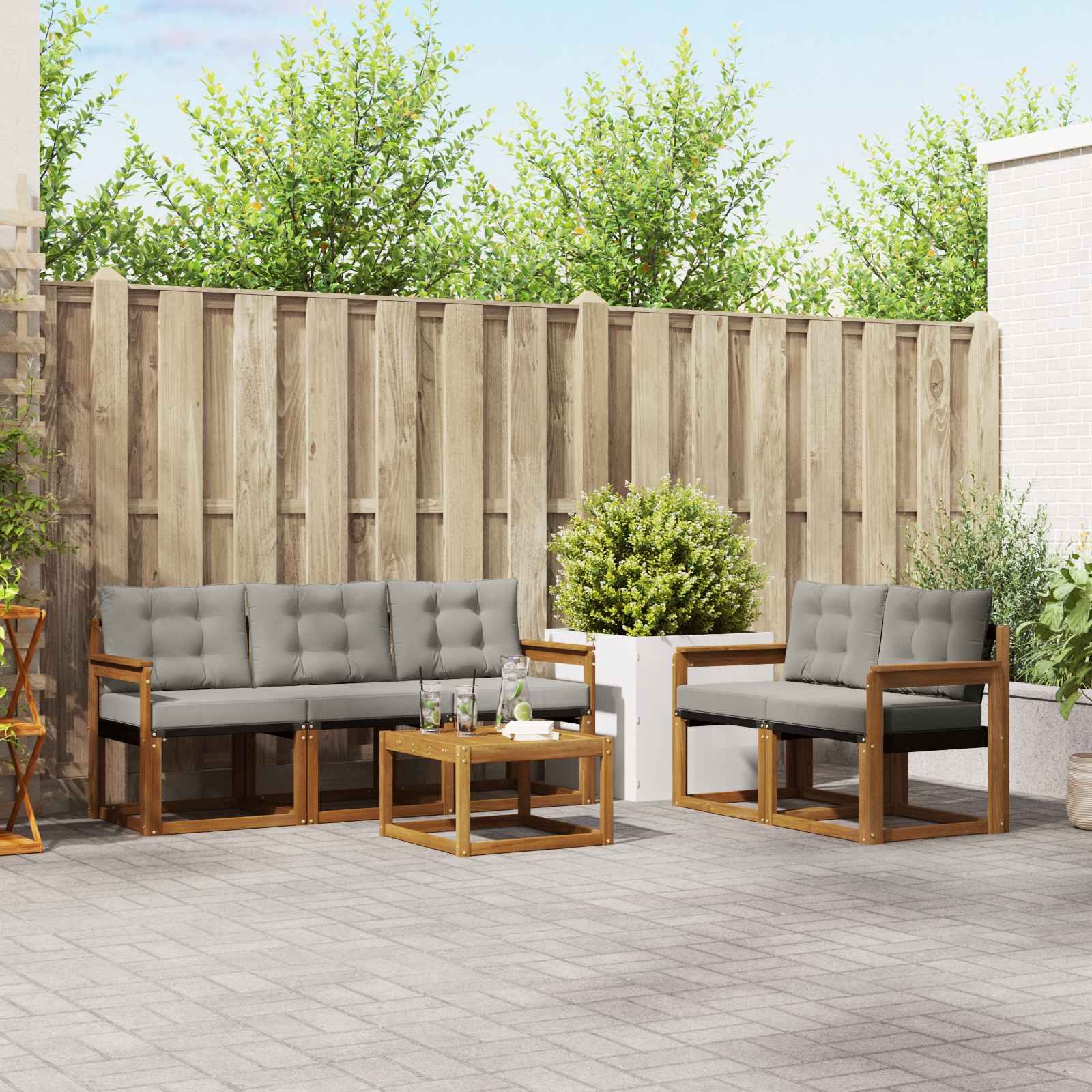 Zunanja garnitura za sedenje 6 pcs Naravna in svetlo siva