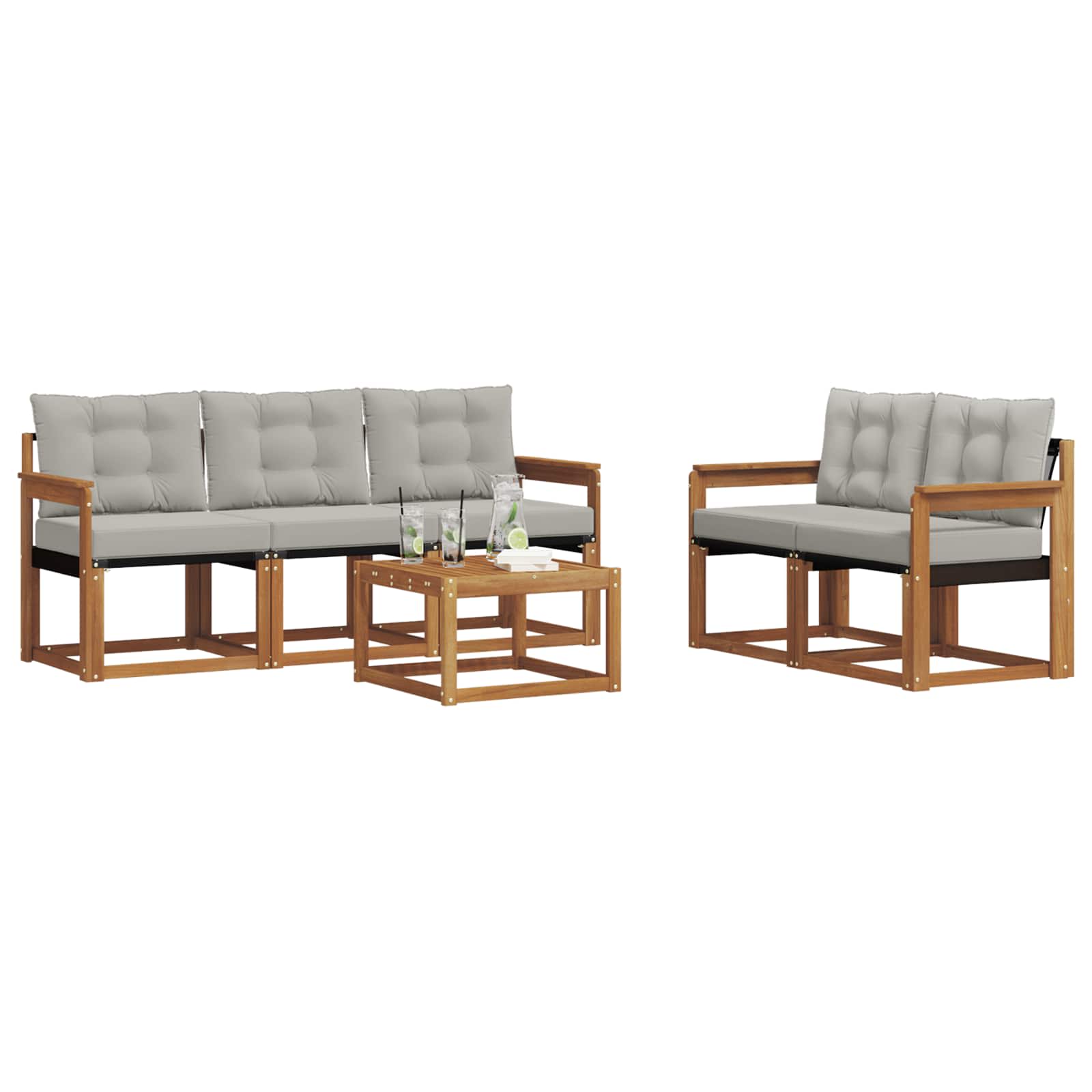 Zunanja garnitura za sedenje 6 pcs Naravna in svetlo siva - slika 3