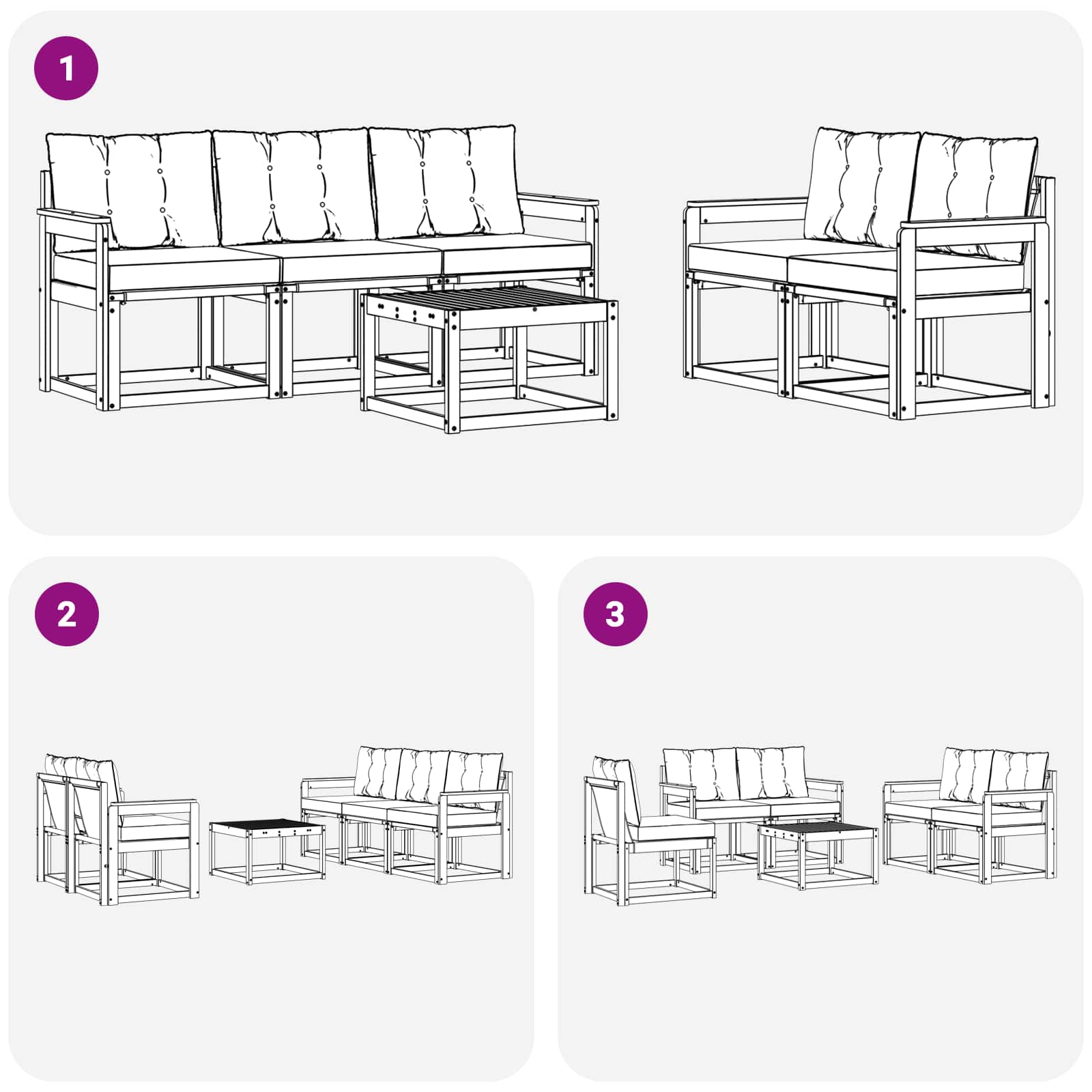 Zunanja garnitura za sedenje 6 pcs Naravna in svetlo siva - slika 8