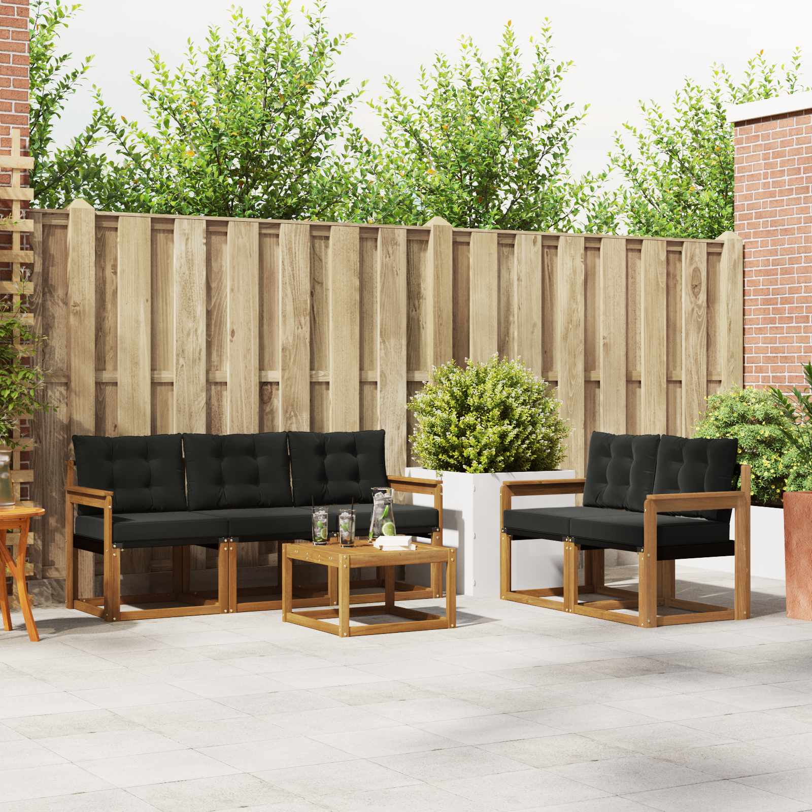 Zunanja garnitura za sedenje z blazino 6 pcs Naravna in črna